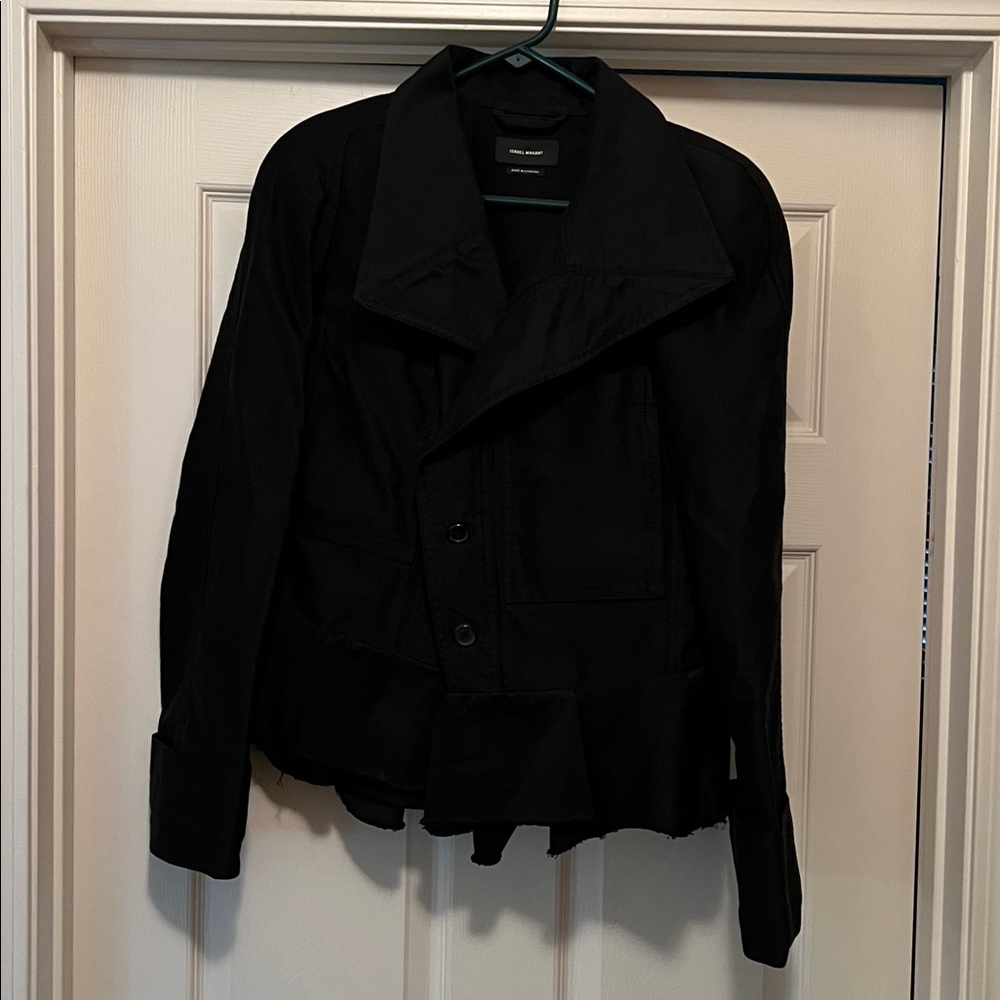 Isabel Marant Black Ruffle Jacket, Shoulder Pads - Picture 2 of 7